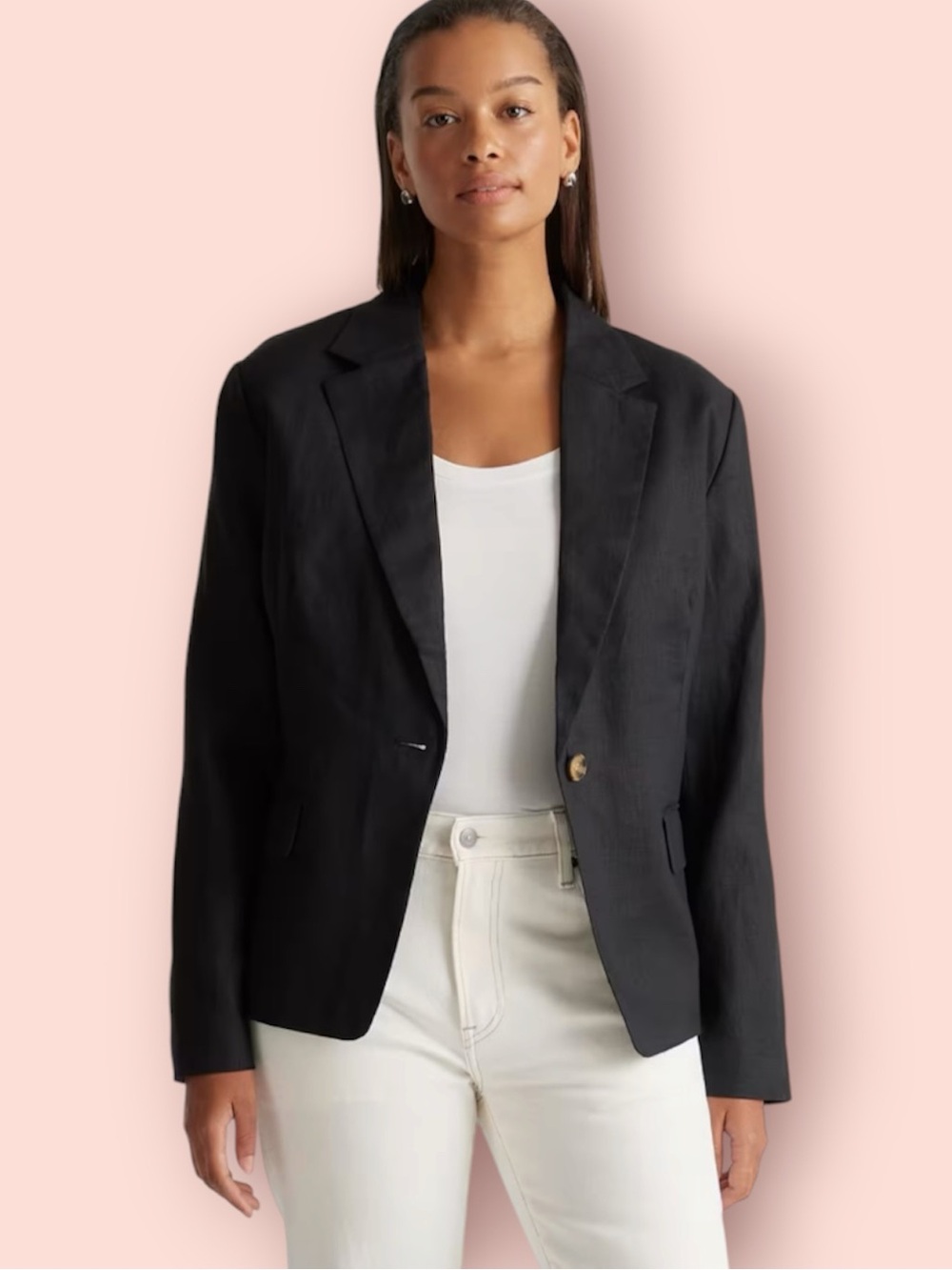 QUINCE European Linen Structured Black Blazer